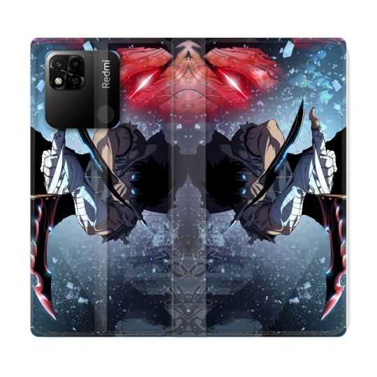 Housse cuir portefeuille Pour Xiaomi Redmi 10A Manga Solo Leveling Sung Epee