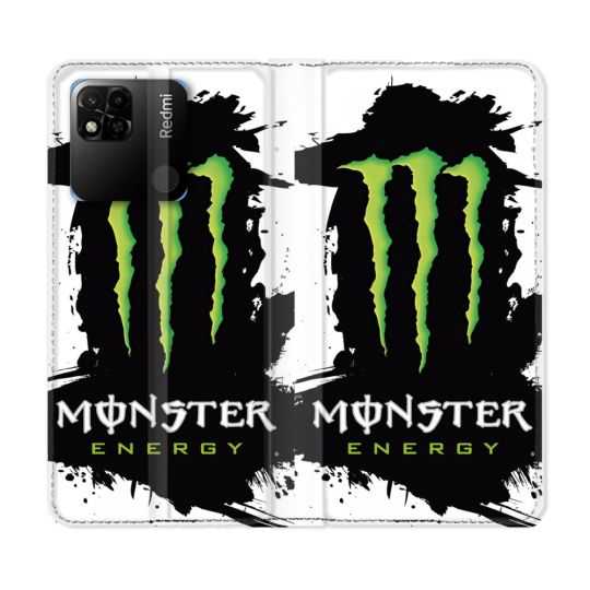Housse cuir portefeuille Pour Xiaomi Redmi 10A Monster Energy Tache