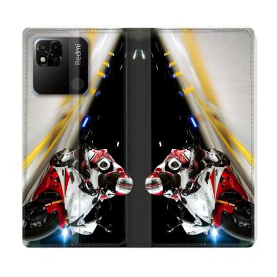 Housse cuir portefeuille Pour Xiaomi Redmi 10A Moto Course GP R6