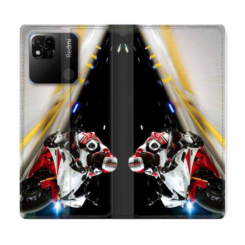 Housse cuir portefeuille Pour Xiaomi Redmi 10A Moto Course GP R6