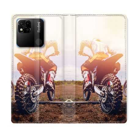 Housse cuir portefeuille Pour Xiaomi Redmi 10A Moto Cross Soleil