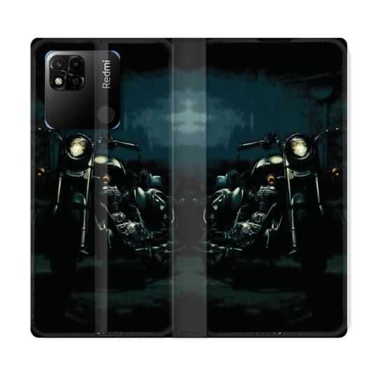Housse cuir portefeuille Pour Xiaomi Redmi 10A Moto Harley Vintage