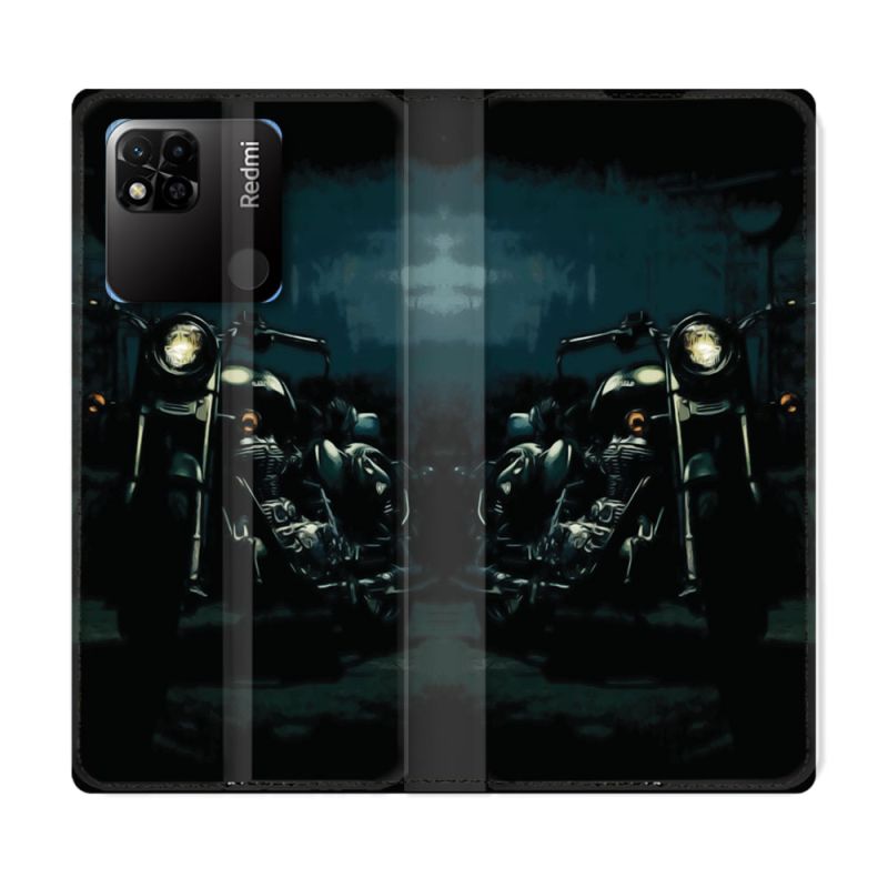Housse cuir portefeuille Pour Xiaomi Redmi 10A Moto Harley Vintage
