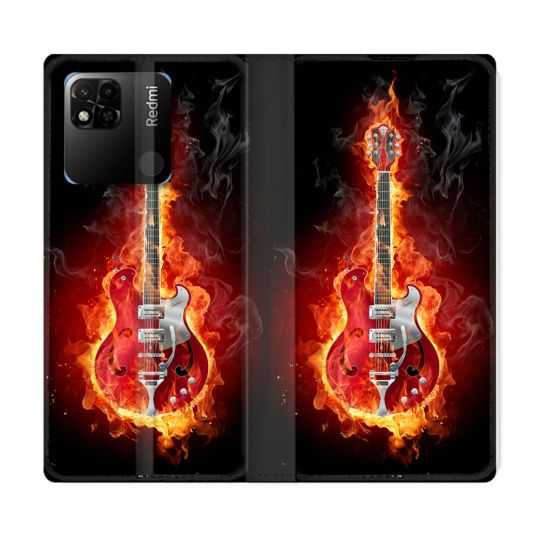 Housse cuir portefeuille Pour Xiaomi Redmi 10A Musique Guitare Electrique