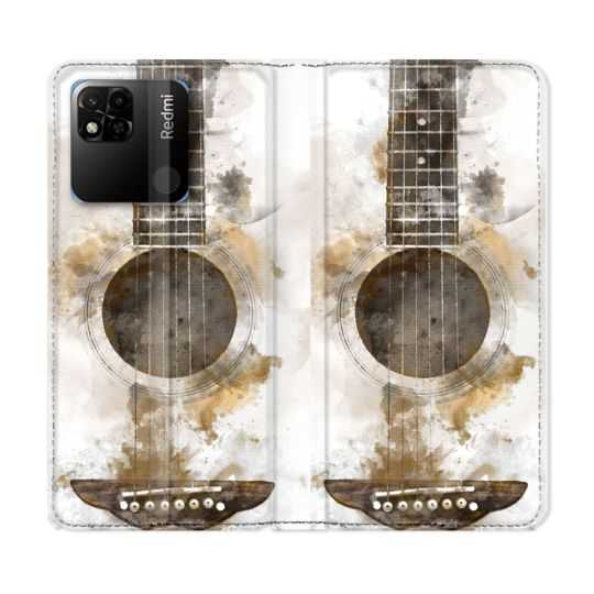 Housse cuir portefeuille Pour Xiaomi Redmi 10A Musique Guitare Tag
