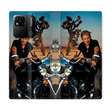 Housse cuir portefeuille Pour Xiaomi Redmi 10A Musique Johnny Hallyday Moto