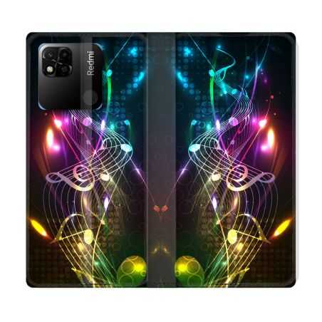 Housse cuir portefeuille Pour Xiaomi Redmi 10A Musique Partition Multicolore