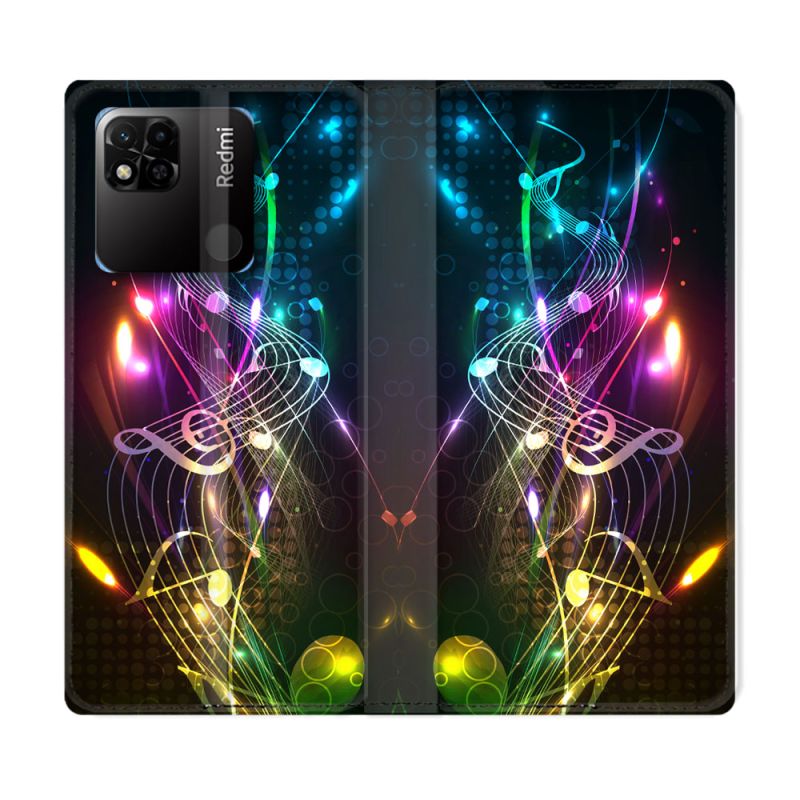 Housse cuir portefeuille Pour Xiaomi Redmi 10A Musique Partition Multicolore