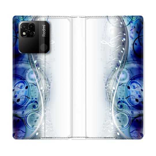 Housse cuir portefeuille Pour Xiaomi Redmi 10A Musique Partition Vague