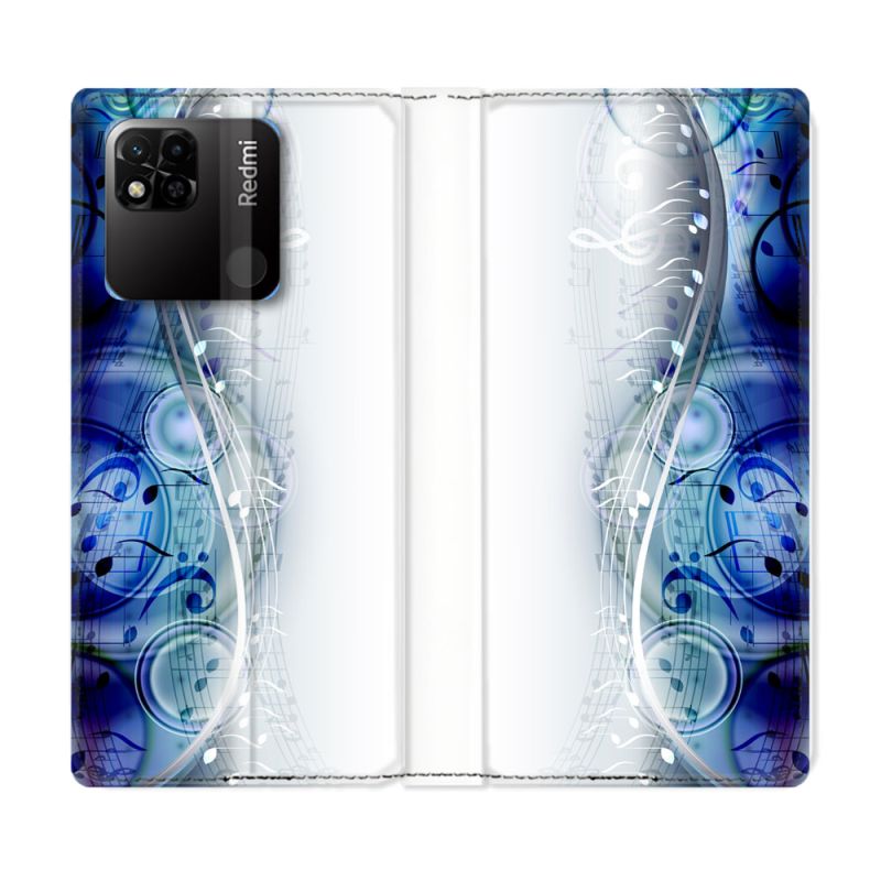 Housse cuir portefeuille Pour Xiaomi Redmi 10A Musique Partition Vague