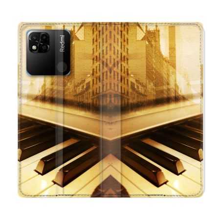 Housse cuir portefeuille Pour Xiaomi Redmi 10A Musique Piano Retro