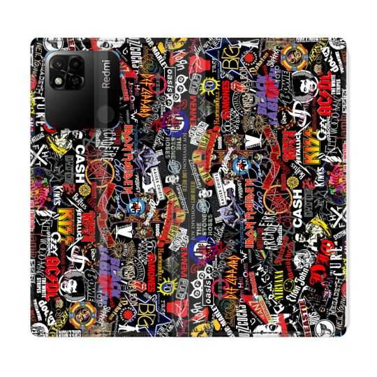Housse cuir portefeuille Pour Xiaomi Redmi 10A Musique Rock Groupe