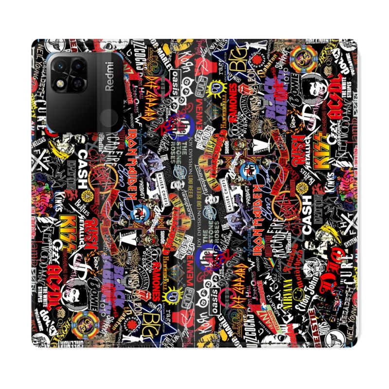 Housse cuir portefeuille Pour Xiaomi Redmi 10A Musique Rock Groupe