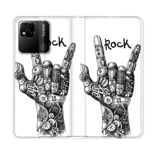 Housse cuir portefeuille Pour Xiaomi Redmi 10A Musique Rock Main