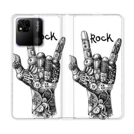 Housse cuir portefeuille Pour Xiaomi Redmi 10A Musique Rock Main