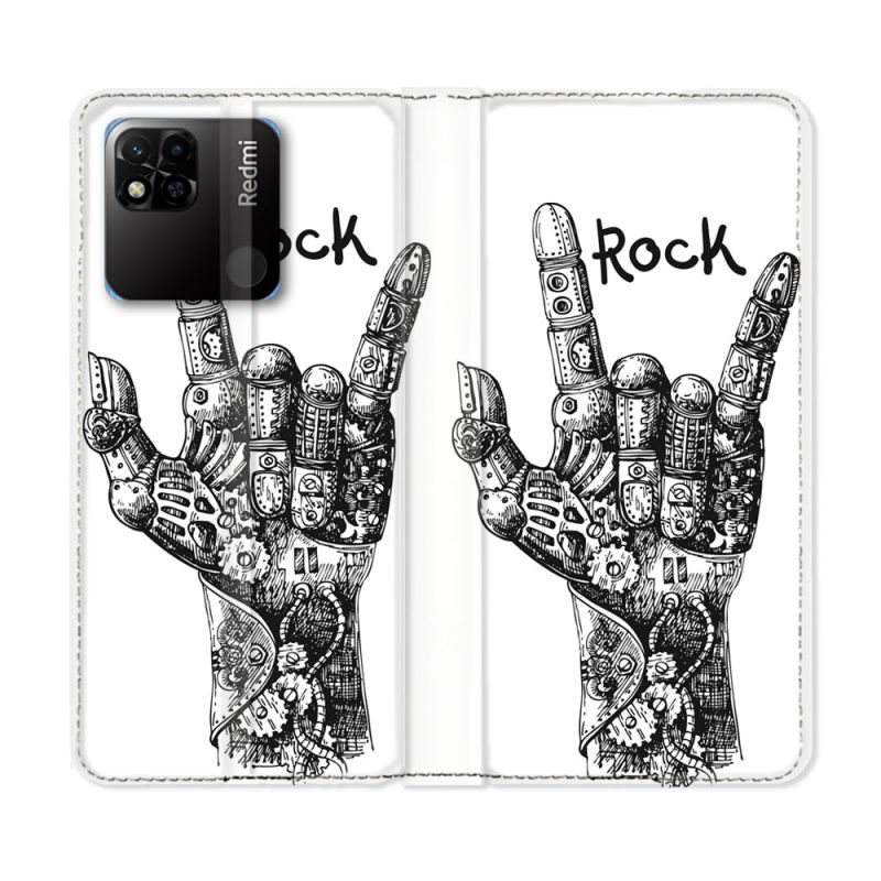 Housse cuir portefeuille Pour Xiaomi Redmi 10A Musique Rock Main