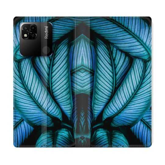 Housse cuir portefeuille Pour Xiaomi Redmi 10A Nature Feuille Palmier