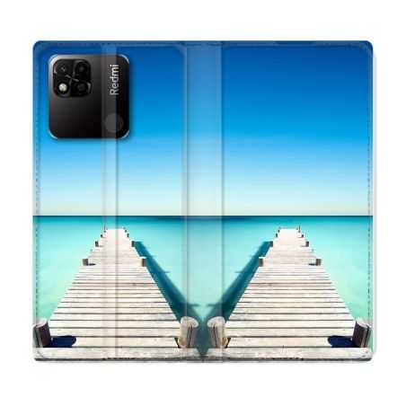 Housse cuir portefeuille Pour Xiaomi Redmi 10A Nature Pont Mer