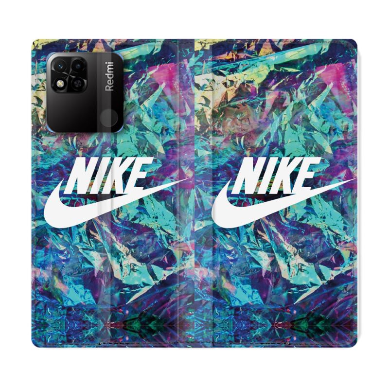 Housse cuir portefeuille Pour Xiaomi Redmi 10A Nike Turquoise