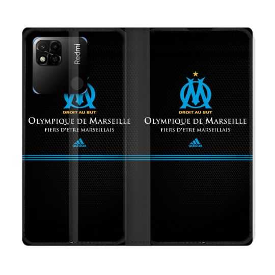 Housse cuir portefeuille Pour Xiaomi Redmi 10A Olympique Marseille OM Fier etre Marseillais