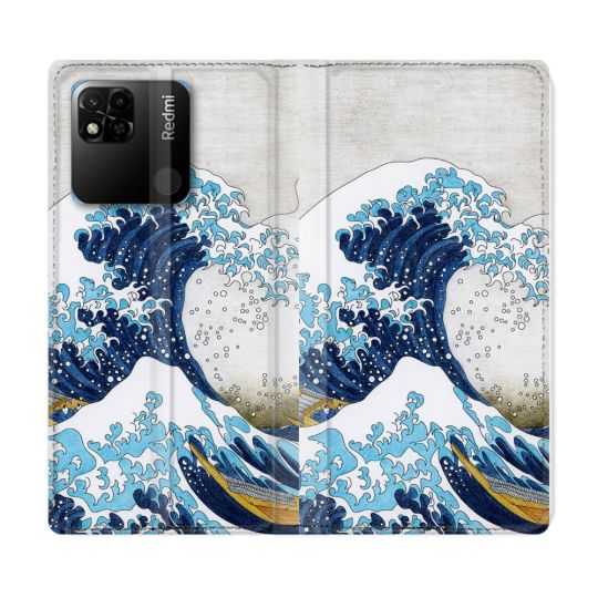 Housse cuir portefeuille Pour Xiaomi Redmi 10A Peinture La Grande Vague