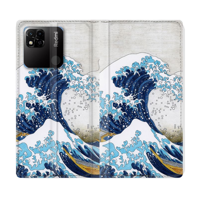 Housse cuir portefeuille Pour Xiaomi Redmi 10A Peinture La Grande Vague