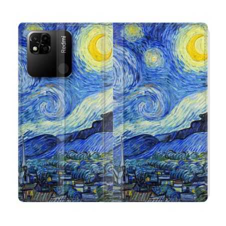 Housse cuir portefeuille Pour Xiaomi Redmi 10A Peinture La nuit étoilée
