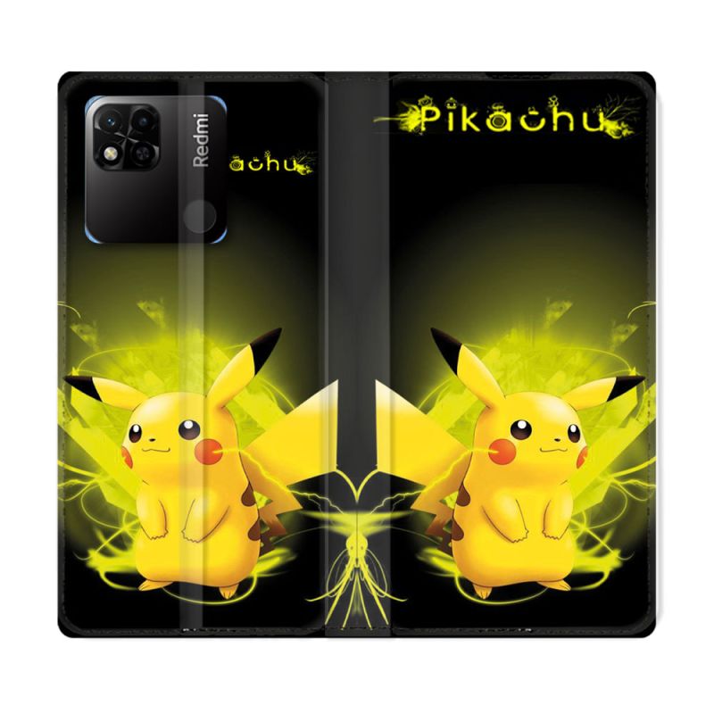 Housse cuir portefeuille Pour Xiaomi Redmi 10A Pokemon Pikachu Eclair