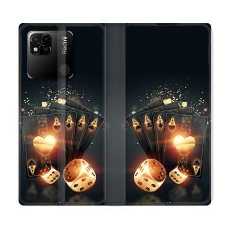 Housse cuir portefeuille Pour Xiaomi Redmi 10A Poker Des