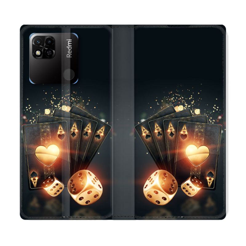 Housse cuir portefeuille Pour Xiaomi Redmi 10A Poker Des