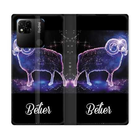 Housse cuir portefeuille Pour Xiaomi Redmi 10A Signe Zodiaque 2 Bélier
