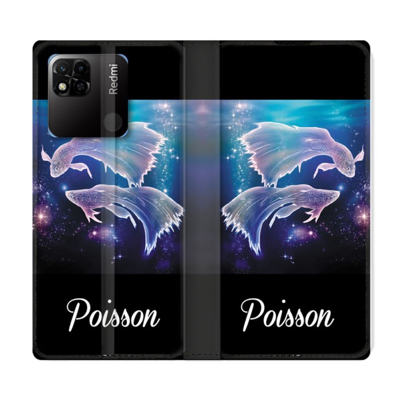 Housse cuir portefeuille Pour Xiaomi Redmi 10A Signe Zodiaque 2 Poisson