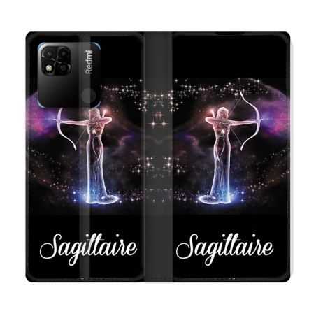 Housse cuir portefeuille Pour Xiaomi Redmi 10A Signe Zodiaque 2 Sagittaire