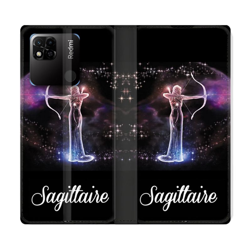 Housse cuir portefeuille Pour Xiaomi Redmi 10A Signe Zodiaque 2 Sagittaire