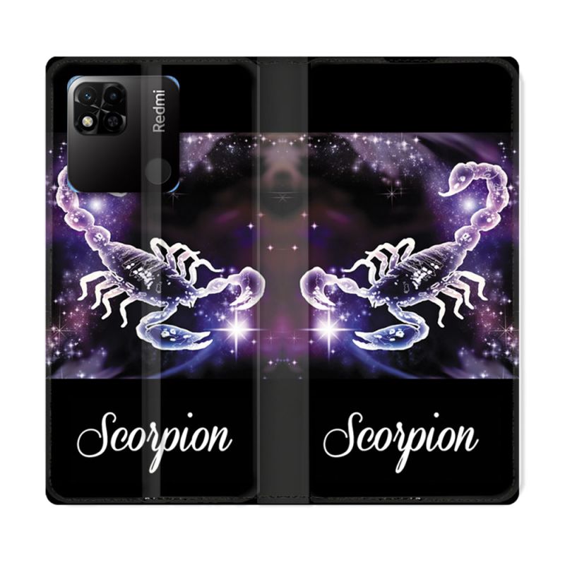 Housse cuir portefeuille Pour Xiaomi Redmi 10A Signe Zodiaque 2 Scorpion