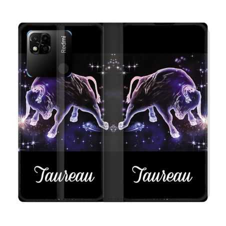 Housse cuir portefeuille Pour Xiaomi Redmi 10A Signe Zodiaque 2 Taureau