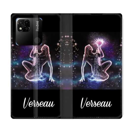Housse cuir portefeuille Pour Xiaomi Redmi 10A Signe Zodiaque 2 Verseau