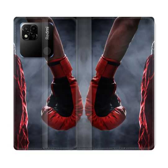 Housse cuir portefeuille Pour Xiaomi Redmi 10A Sport Boxe Gant Rouge