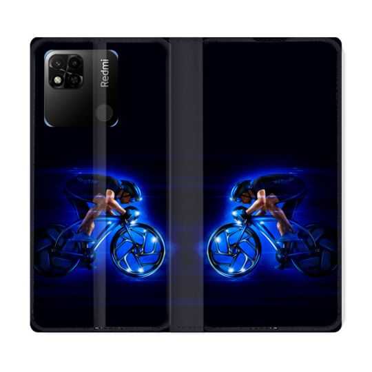 Housse cuir portefeuille Pour Xiaomi Redmi 10A Sport Cyclisme Bleu