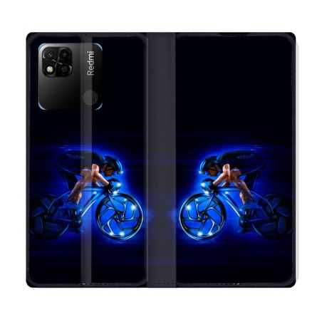 Housse cuir portefeuille Pour Xiaomi Redmi 10A Sport Cyclisme Bleu