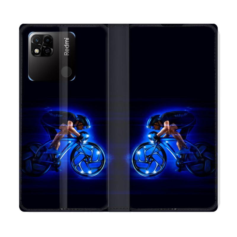 Housse cuir portefeuille Pour Xiaomi Redmi 10A Sport Cyclisme Bleu