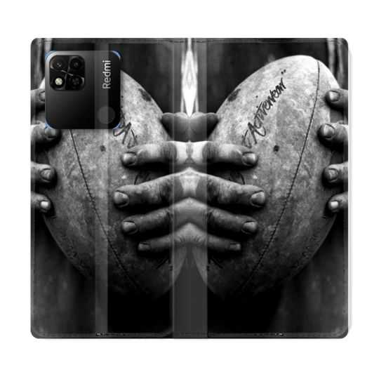 Housse cuir portefeuille Pour Xiaomi Redmi 10A Sport Rugby Ballon Vintage
