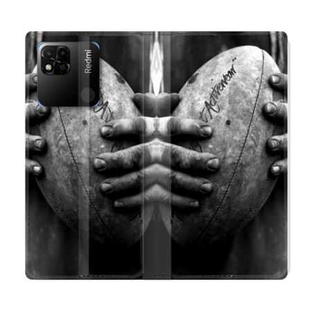 Housse cuir portefeuille Pour Xiaomi Redmi 10A Sport Rugby Ballon Vintage
