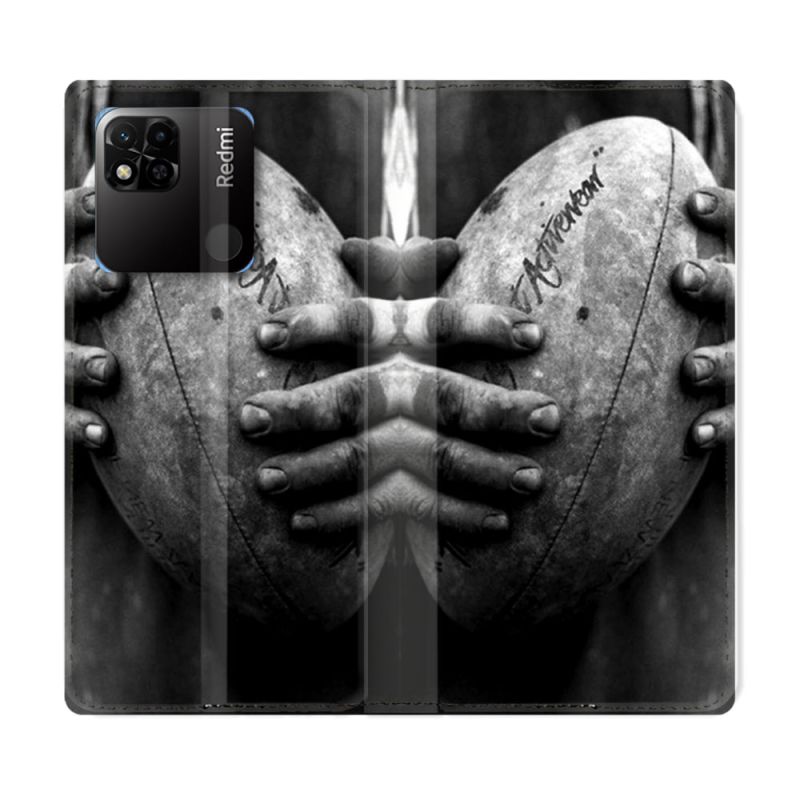 Housse cuir portefeuille Pour Xiaomi Redmi 10A Sport Rugby Ballon Vintage