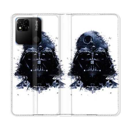 Housse cuir portefeuille Pour Xiaomi Redmi 10A Star Wars - Dark Vador Blanc