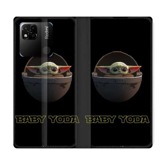 Housse cuir portefeuille Pour Xiaomi Redmi 10A Star Wars - Yoda bebe noir