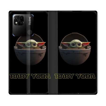 Housse cuir portefeuille Pour Xiaomi Redmi 10A Star Wars - Yoda bebe noir