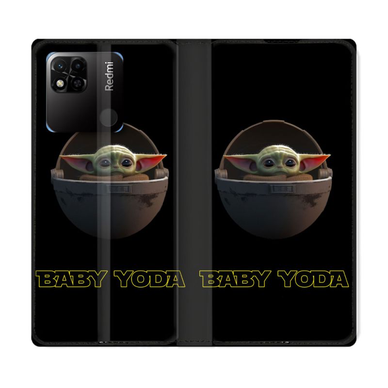 Housse cuir portefeuille Pour Xiaomi Redmi 10A Star Wars - Yoda bebe noir