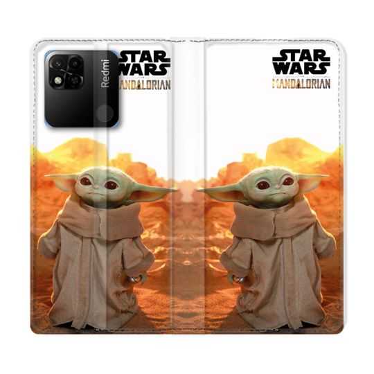 Housse cuir portefeuille Pour Xiaomi Redmi 10A Star Wars - Yoda bebe soleil