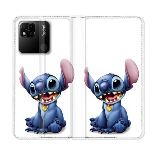 Housse cuir portefeuille Pour Xiaomi Redmi 10A Stitch Blanc